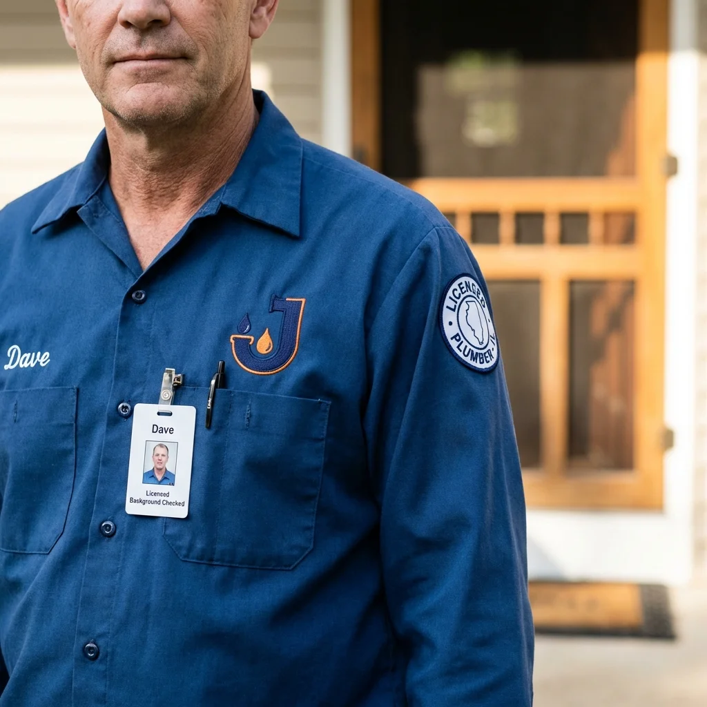 Licensed plumber showing ID badge in Alum Creek, WV