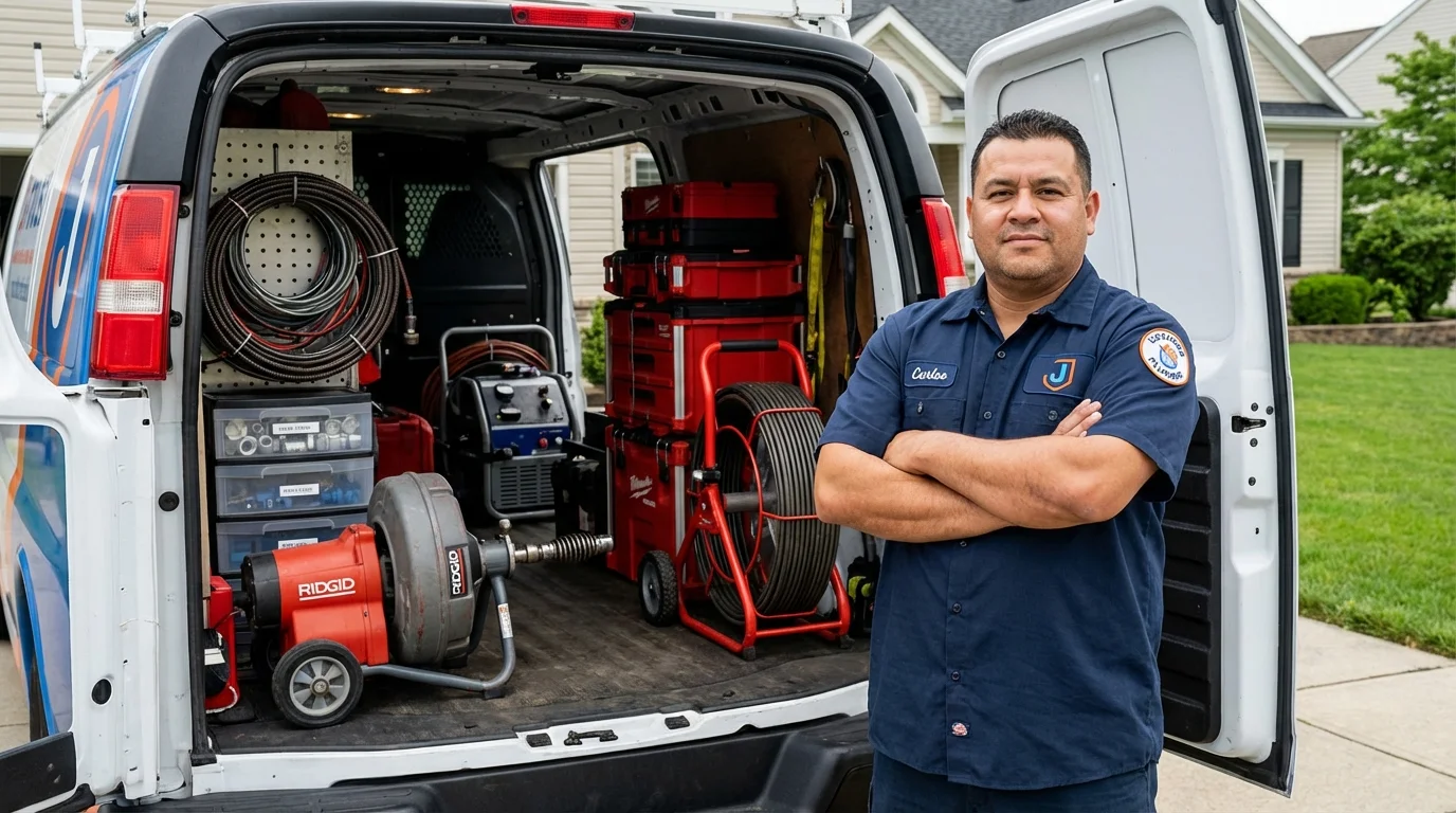 Professional drain cleaning equipment and Johns Plumbing LLC plumber in Alum Creek