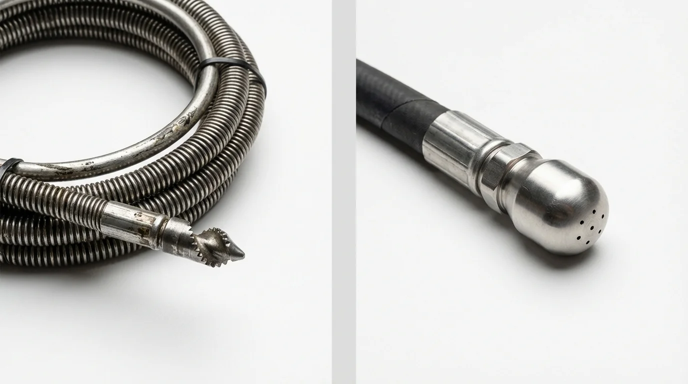 Drain snake cable and hydro jetting nozzle used for drain cleaning in Alum Creek, WV
