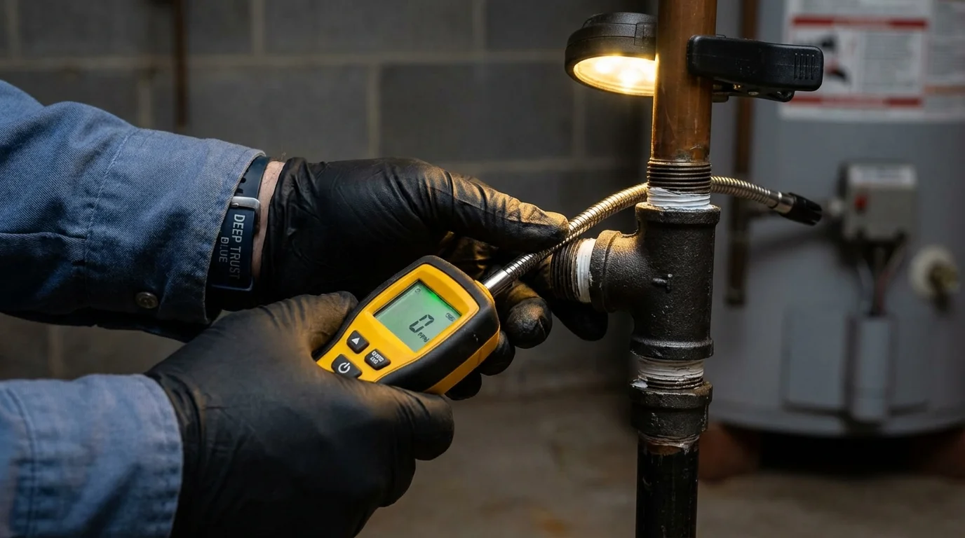 Gas leak detection with electronic sniffer by Johns Plumbing LLC in Alum Creek