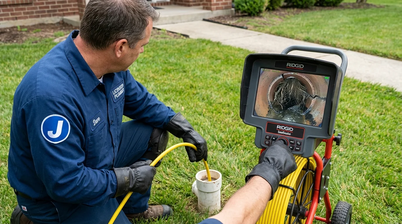 Sewer camera inspection being performed by Johns Plumbing LLC in Alum Creek