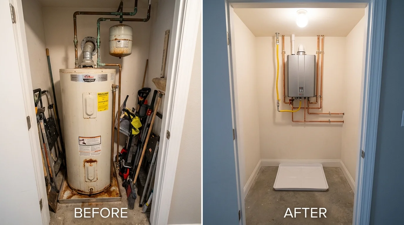 Tank water heater versus wall-mounted tankless unit comparison for Alum Creek, WV homeowners